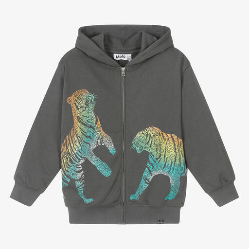 Molo-Teen Boys Grey Cotton Zip-Up Hoodie | Childrensalon Outlet