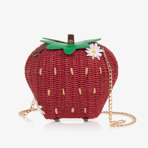 Monnalisa-Girls Red Woven Strawberry Bag (26cm) | Childrensalon Outlet