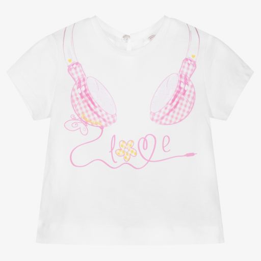 Monnalisa-Белая хлопковая футболка для девочек | Childrensalon Outlet