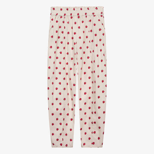 Monnalisa-Teen Girls Beige Strawberry Cotton Trousers | Childrensalon Outlet