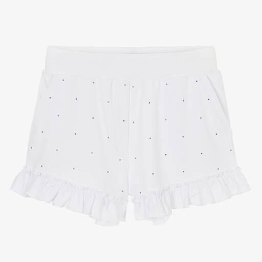 Monnalisa-Teen Girls White Cotton Diamanté Shorts | Childrensalon Outlet