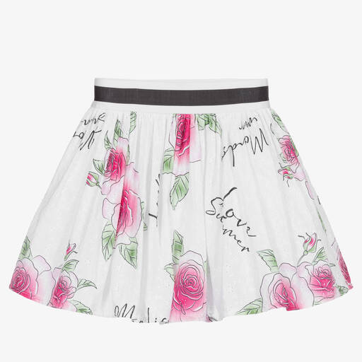 Monnalisa-White Cotton Floral Skirt | Childrensalon Outlet