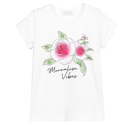 Monnalisa-White Flower Print T-Shirt | Childrensalon Outlet