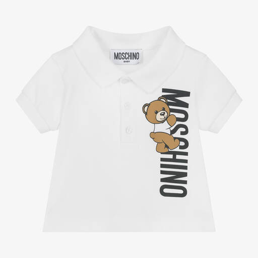 Moschino Baby-Baby Boys White Cotton Bear Polo Shirt | Childrensalon Outlet