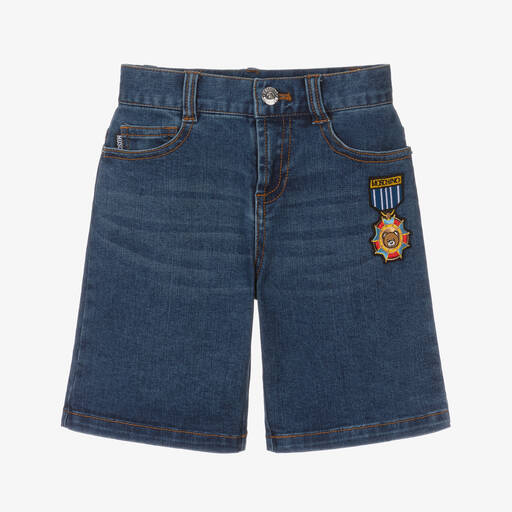 Moschino Kid-Teen-Boys Blue Medallion Denim Shorts | Childrensalon Outlet