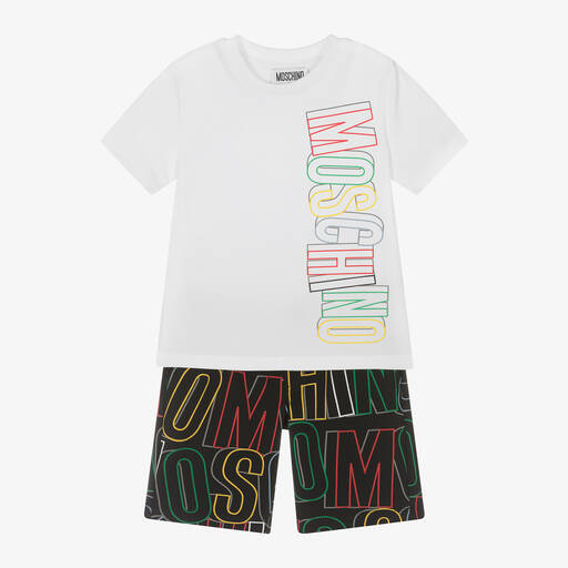 Moschino Kid-Teen-Boys White & Black Cotton Shorts Set | Childrensalon Outlet