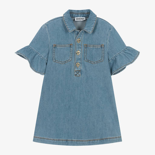 Moschino Kid-Teen-Girls Blue Denim Studded Teddy Dress | Childrensalon Outlet