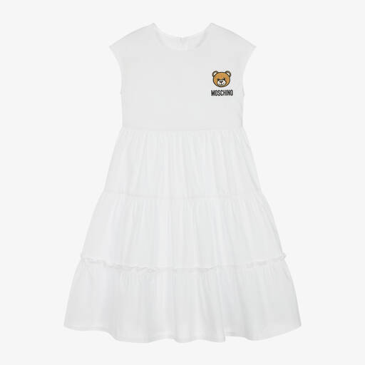 Moschino Kid-Teen-Girls White Cotton Midi Dress | Childrensalon Outlet