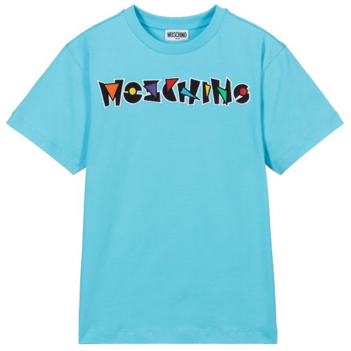 Moschino Kid-Teen-Голубая футболка с логотипом для подростков | Childrensalon Outlet