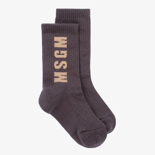 MSGM-Dark Brown Cotton Ankle Socks | Childrensalon Outlet