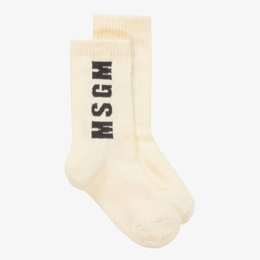 MSGM-Ivory Cotton Ankle Socks | Childrensalon Outlet