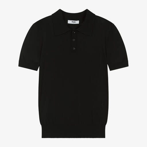 MSGM-Teen Boys Black Cotton Knit Polo Shirt | Childrensalon Outlet