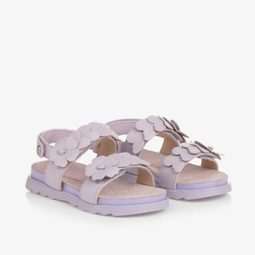 Naturino-Girls Purple Leather Flower Sandals | Childrensalon Outlet