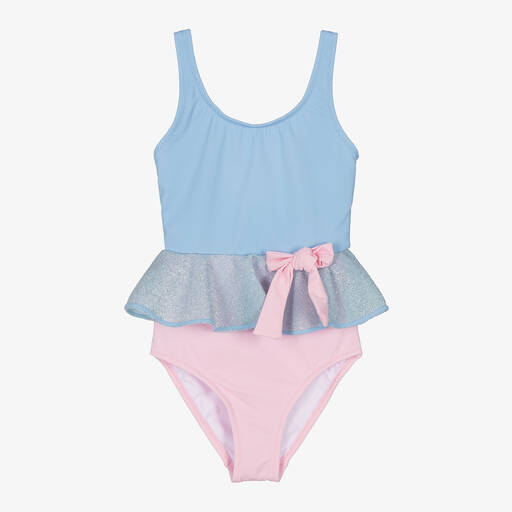 Nessi Byrd-Girls Blue & Pink Bow Swimsuit | Childrensalon Outlet