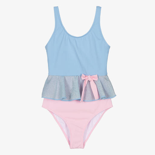 Nessi Byrd-Teen Blue & Pink Bow Swimsuit | Childrensalon Outlet