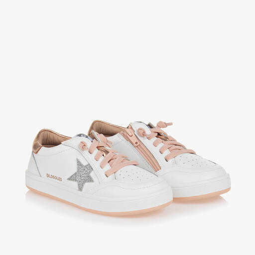 Old Soles-Girls White & Rose Gold Leather Trainers | Childrensalon Outlet