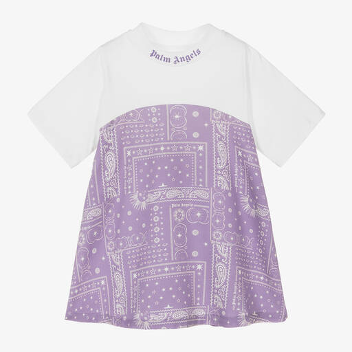 Palm Angels-Girls Purple & White Cotton Dress | Childrensalon Outlet