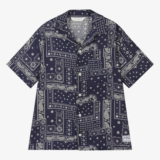 Palm Angels-Teen Boys Blue Viscose Bandana Shirt | Childrensalon Outlet