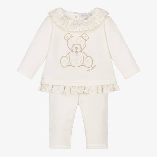Patachou-Baby Girls Ivory Cotton Bear Trouser Set | Childrensalon Outlet