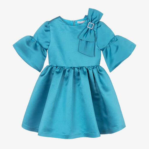 Patachou-Girls Blue Satin Bow Dress | Childrensalon Outlet