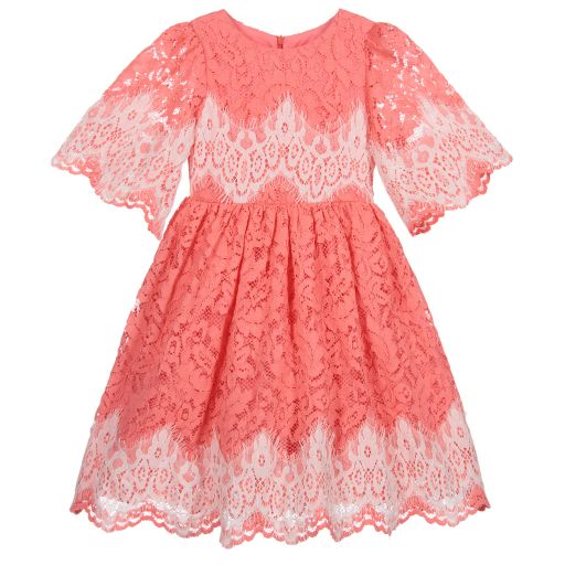 Patachou-Girls Coral Pink Lace Dress | Childrensalon Outlet