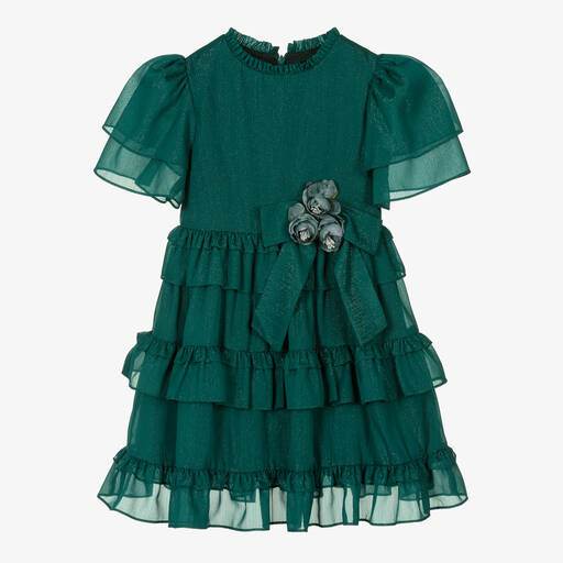 Patachou-Girls Green Glitter Crêpe Dress | Childrensalon Outlet
