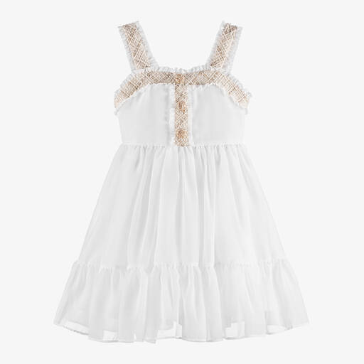 Patachou-Girls Ivory Chiffon & Tweed Dress | Childrensalon Outlet