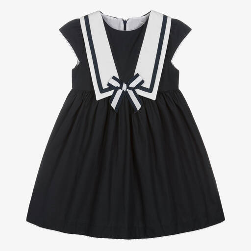 Patachou-Girls Navy Blue Cotton Dress | Childrensalon Outlet