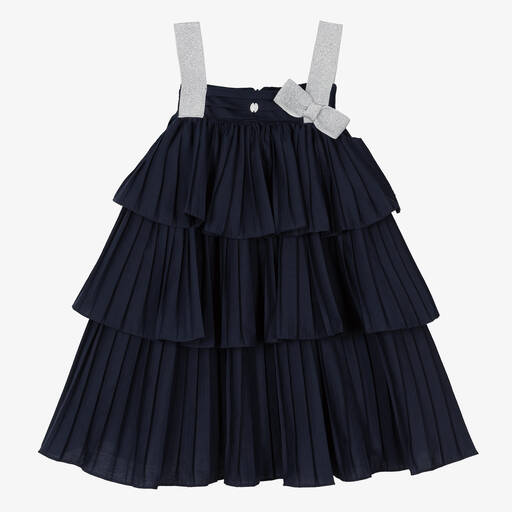 Patachou-Girls Navy Blue Pleated Dress | Childrensalon Outlet