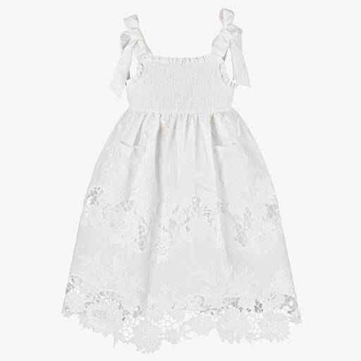 Patachou-Girls White Embroidered Cotton Dress | Childrensalon Outlet