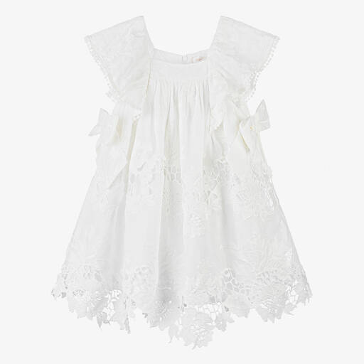 Patachou-Girls White Embroidered Cotton & Lace Dress | Childrensalon Outlet