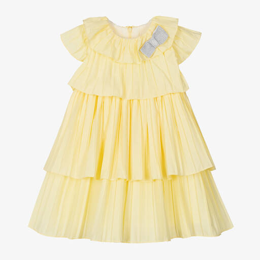 Patachou-Girls Yellow Pleated Cotton Dress | Childrensalon Outlet