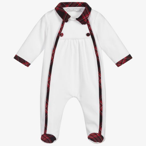 Patachou-White  Velour Babygrow | Childrensalon Outlet