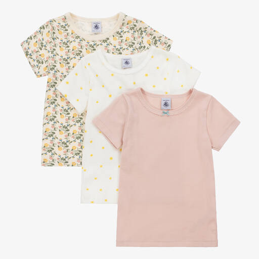 Petit Bateau-Girls Pink Cotton Vest T-Shirts (3 Pack) | Childrensalon Outlet