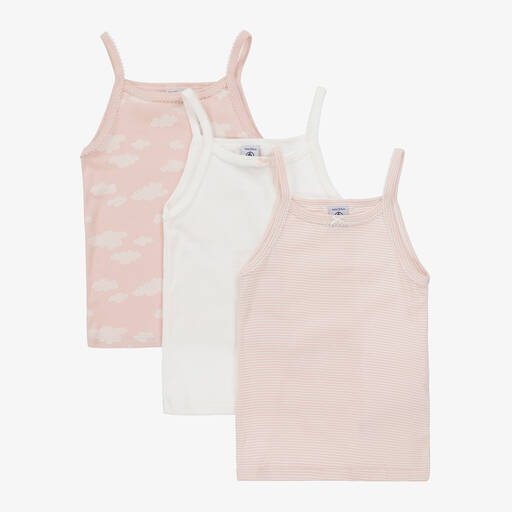 Petit Bateau-Girls Pink Cotton Vest Tops (3 Pack) | Childrensalon Outlet