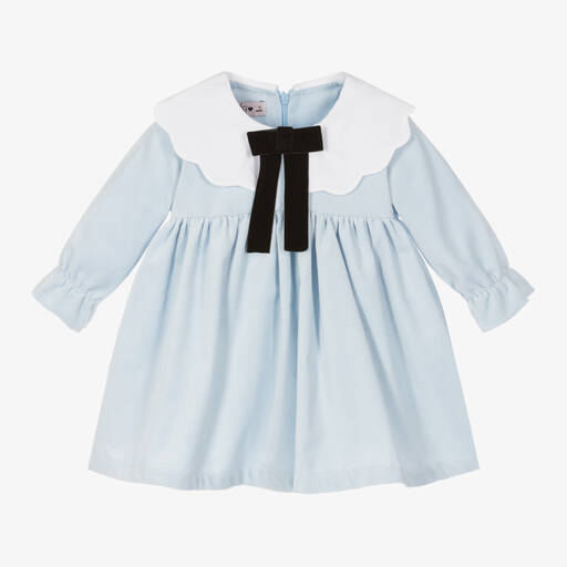 Phi Clothing-Robe bleue coton et velours fille | Childrensalon Outlet