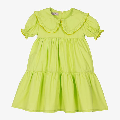 Phi Clothing-Girls Green Cotton Tiered Dress | Childrensalon Outlet