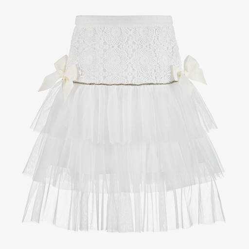 Phi Clothing-Girls Ivory Cotton Lace & Tulle Skirt | Childrensalon Outlet