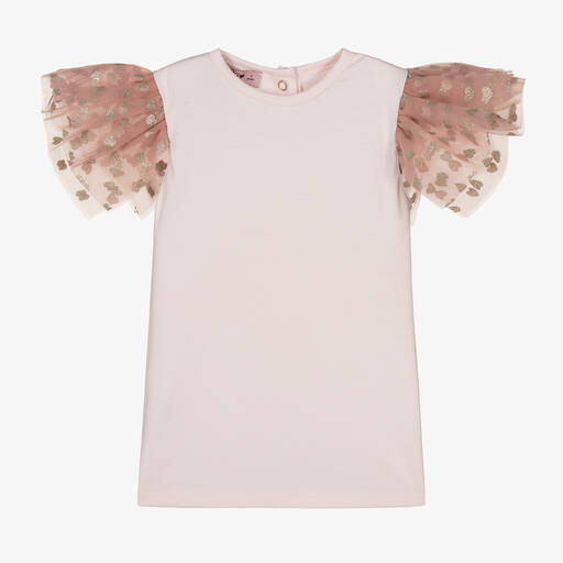 Phi Clothing-Girls Pink Cotton & Tulle T-shirt | Childrensalon Outlet