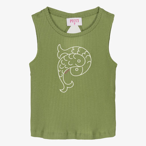 PUCCI-Teen Girls Green Fish Logo Top | Childrensalon Outlet