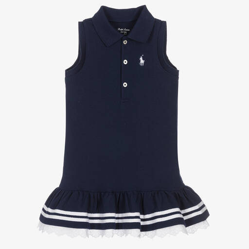 Ralph Lauren-Baby Girls Navy Blue Cotton Polo Dress | Childrensalon Outlet