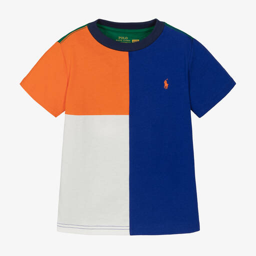 Ralph Lauren-Blaues Farbblock-Baumwoll-T-Shirt | Childrensalon Outlet