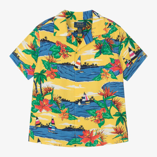 Ralph Lauren-Boys Yellow Tropical Viscose Shirt | Childrensalon Outlet