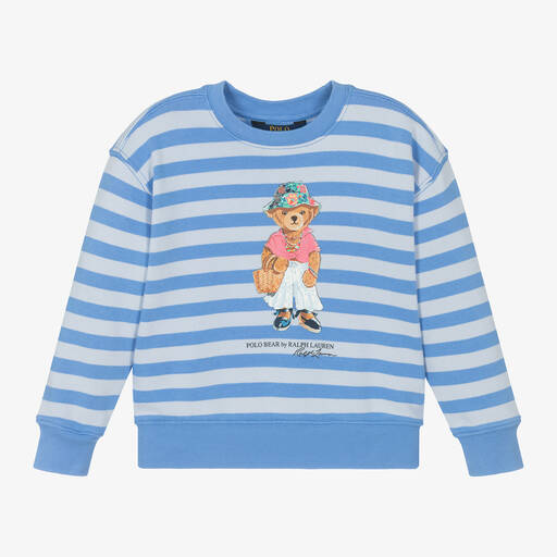 Ralph Lauren-Girls Blue Cotton Polo Bear Sweatshirt | Childrensalon Outlet