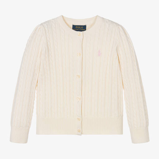 Ralph Lauren-Girls Ivory Cotton Cable-Knit Cardigan | Childrensalon Outlet