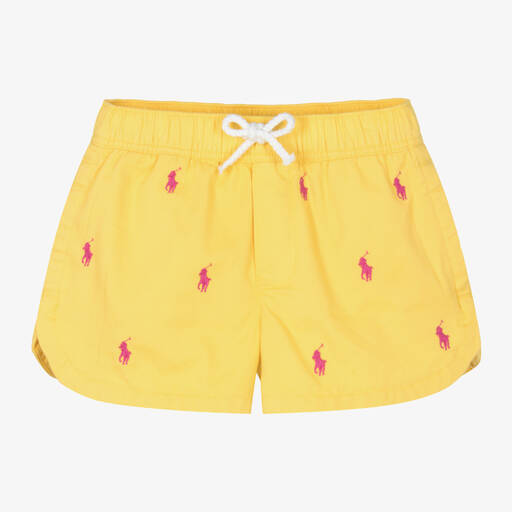 Ralph Lauren-Girls Yellow Cotton Pony Logo Shorts | Childrensalon Outlet