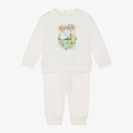 Ralph Lauren-بدلة رياضية بطبعة بير قطن جيرسي لون عاجي | Childrensalon Outlet