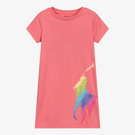 Ralph Lauren-Pink Cotton Logo T-Shirt Dress | Childrensalon Outlet