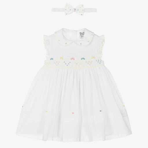 Sarah Louise-Girls White Hand-Smocked Dress Set | Childrensalon Outlet