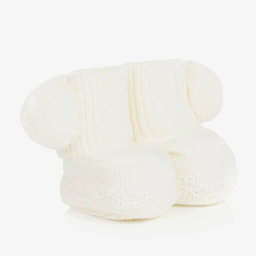 Sätila of Sweden-Chaussons ivoire Belle à pompon bébé | Childrensalon Outlet